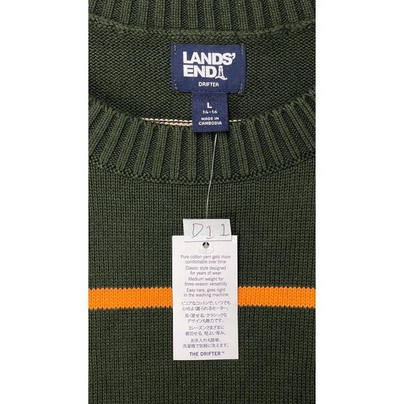 Land’s End Women's Plus Size Drifter Easy Fit Sweater 14-16 Striped Green Cotton - Picture 5 of 7